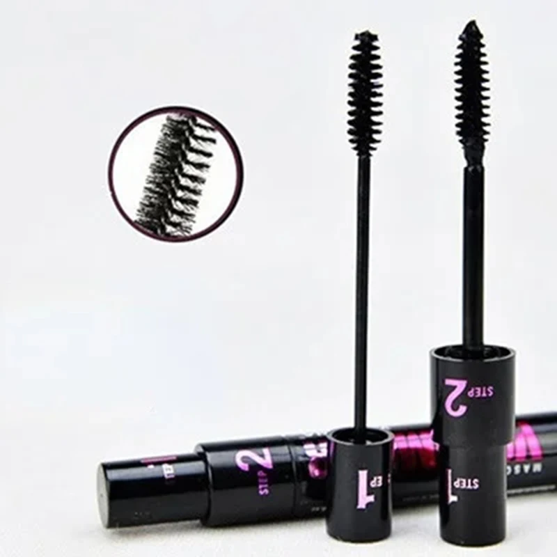 Mascara résistant à l'eau et à la transpiration, maquillage 2 en 1, double usage, pinceaux à friser, fibre pour les yeux, cils noirs