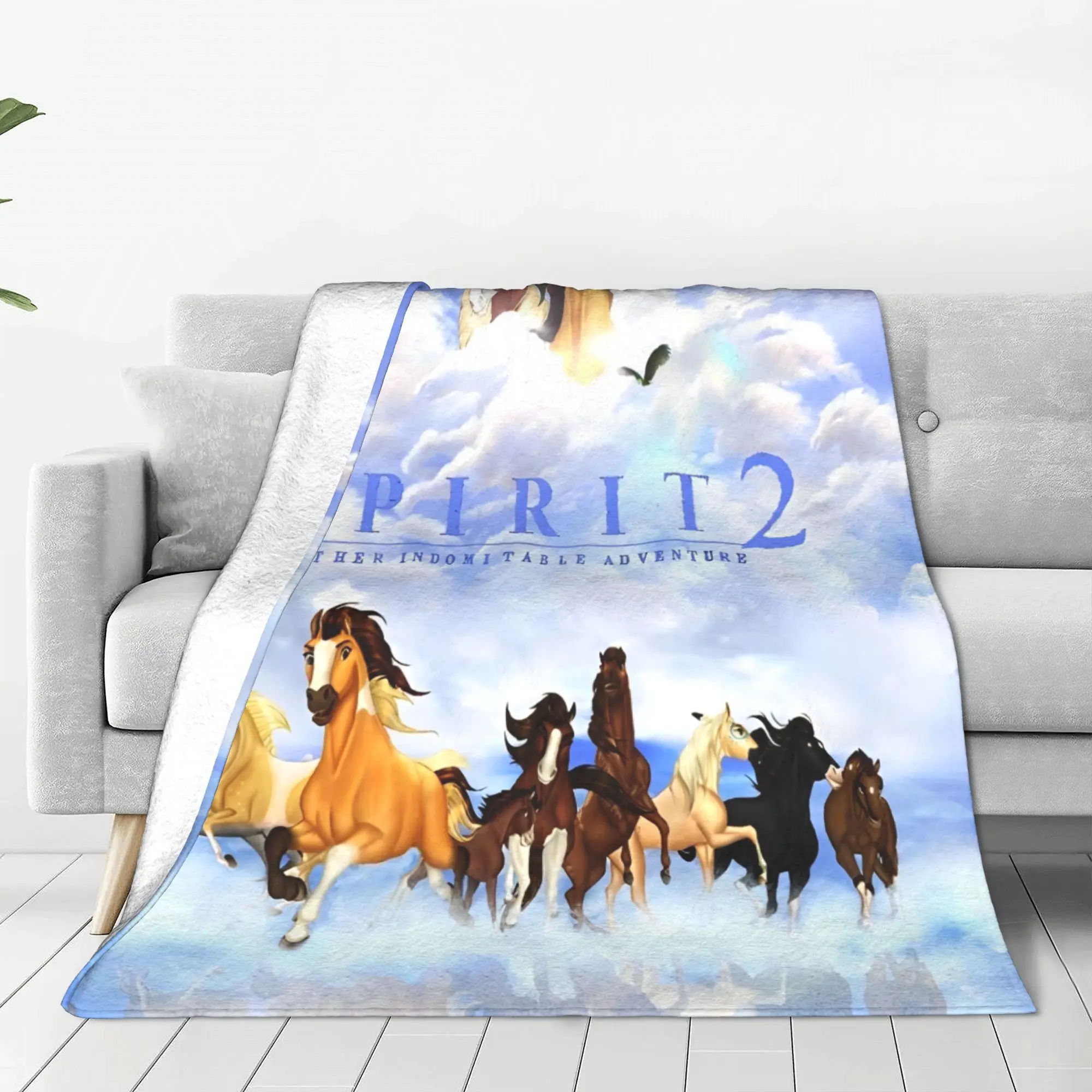 Cartoon Spirit Riding Free Movie Blanket Flannel Textile Decor Horse Multi-function Soft Throw Blanket for Sofa Plush Thin Quilt