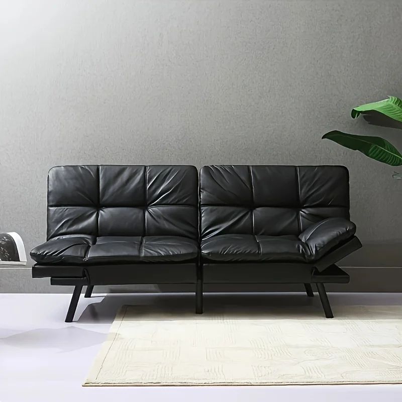 SF-267PU-BK Sofa Bed Futon - Compact Loveseat Convertible Sleeper Sofa for Small Spaces, Easy Assembly, Black Color