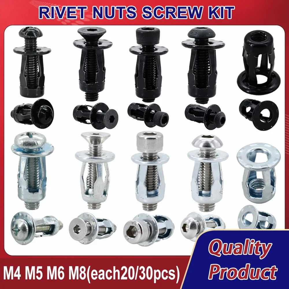 M4 M5 M6 M8 20/30Set Rivet Nuts Screw Bolt Kit Petal Shape Jack Nuts Expansion Metal Rivetnut Panel License Plate Clamp Lock Nut