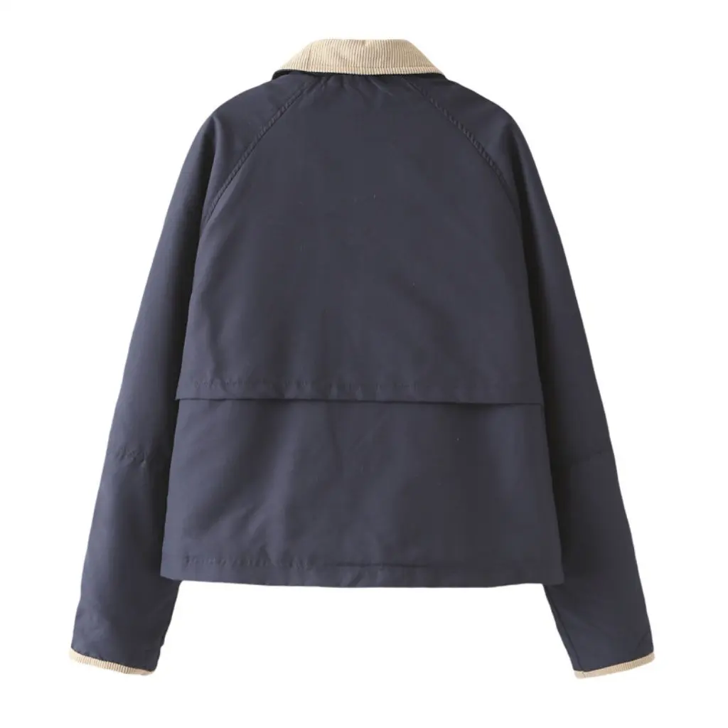 

Color-Blocked Lapel Loose Cotton Jacket European American Style British Versatile Commuting Autumn Winter Women's Fashion