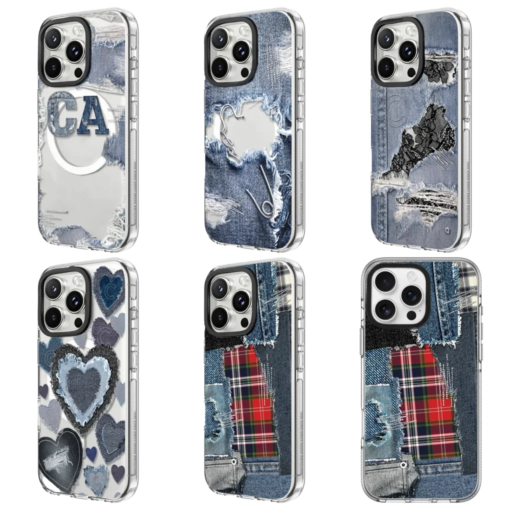 

Ripped Jeans Transparent Border Magnetic Phone Case Cover for IPhone 16 15 14 13 Pro Max Case
