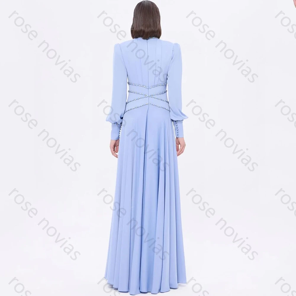 فساتين سهرة أنيقة عالية الجودة على شكل حرف a ورقبة عالية وأكمام طويلة وطيات ومطرزة للنساء فساتين حفلات الخريف المخصصة #2