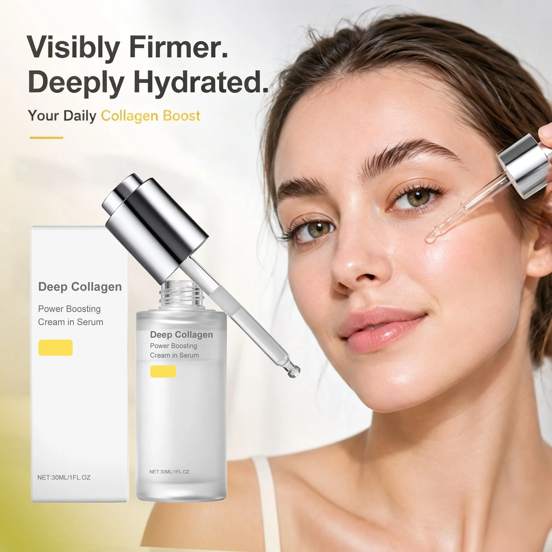 Deep Collagen Power Boosting Cream In Serum Instant Face Lift Anti-Aging Smooth Facial Wrinkles Collagen Silk Peptide Face Serum
