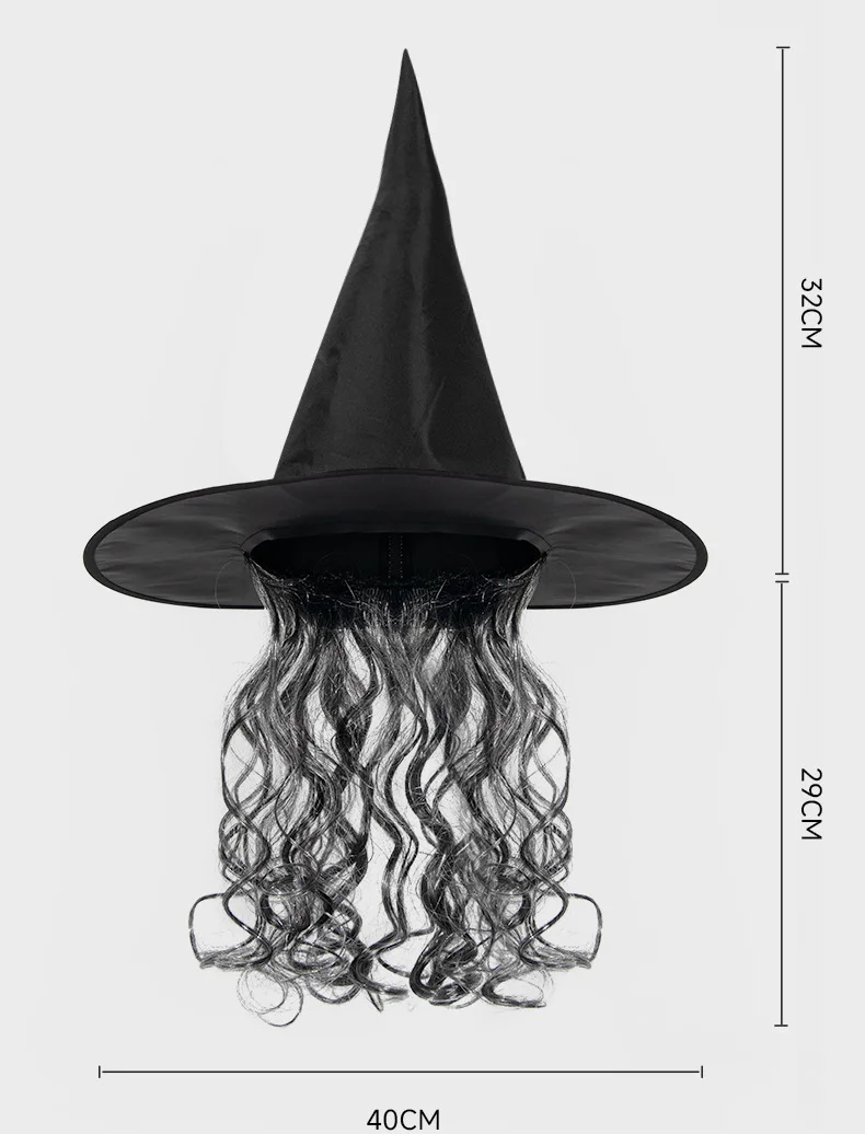 Halloween Hexen masken Cosplay böse alte Dame Party Kostüm Zubehör Eva Masken gegen Perücke großen spitzen Hut Karneval Maskerade Requisiten – Detail 10