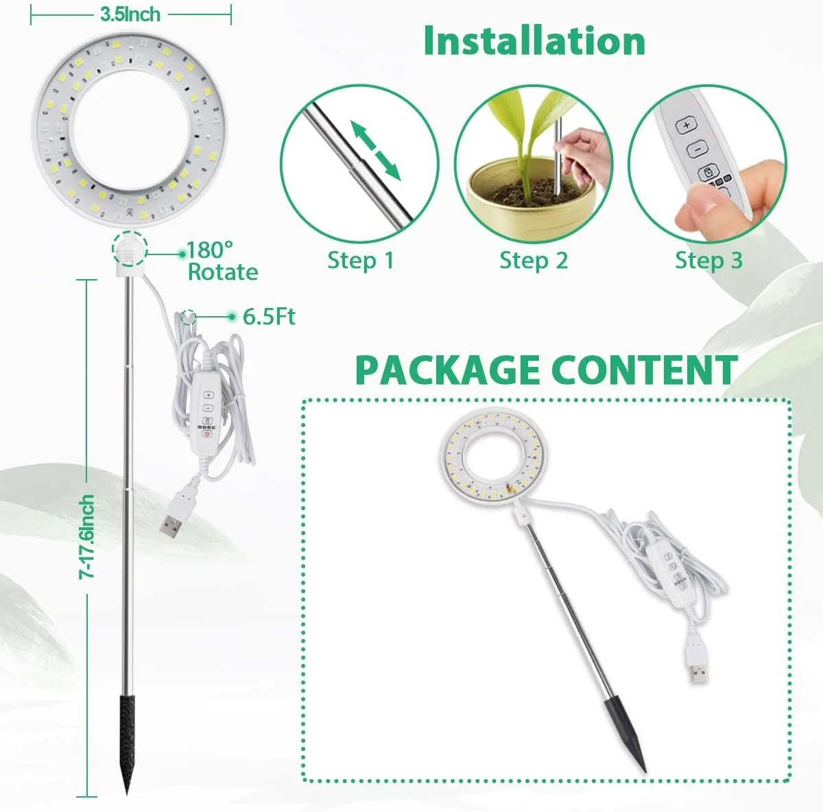 KEBINCPLED USB Led Angel Ring Plant Grow Lamp 5V 6000K Dimming Full Spectrum Plant Growing Lamp Hydroponics Succulents Lighting