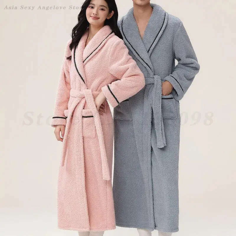 

Thicken Warm Couple Long Robe Pajamas Winter Bathrobe Kimono Gown Coral Fleece Sleepwear Home Wear Casual Flannel Pijama Mujer