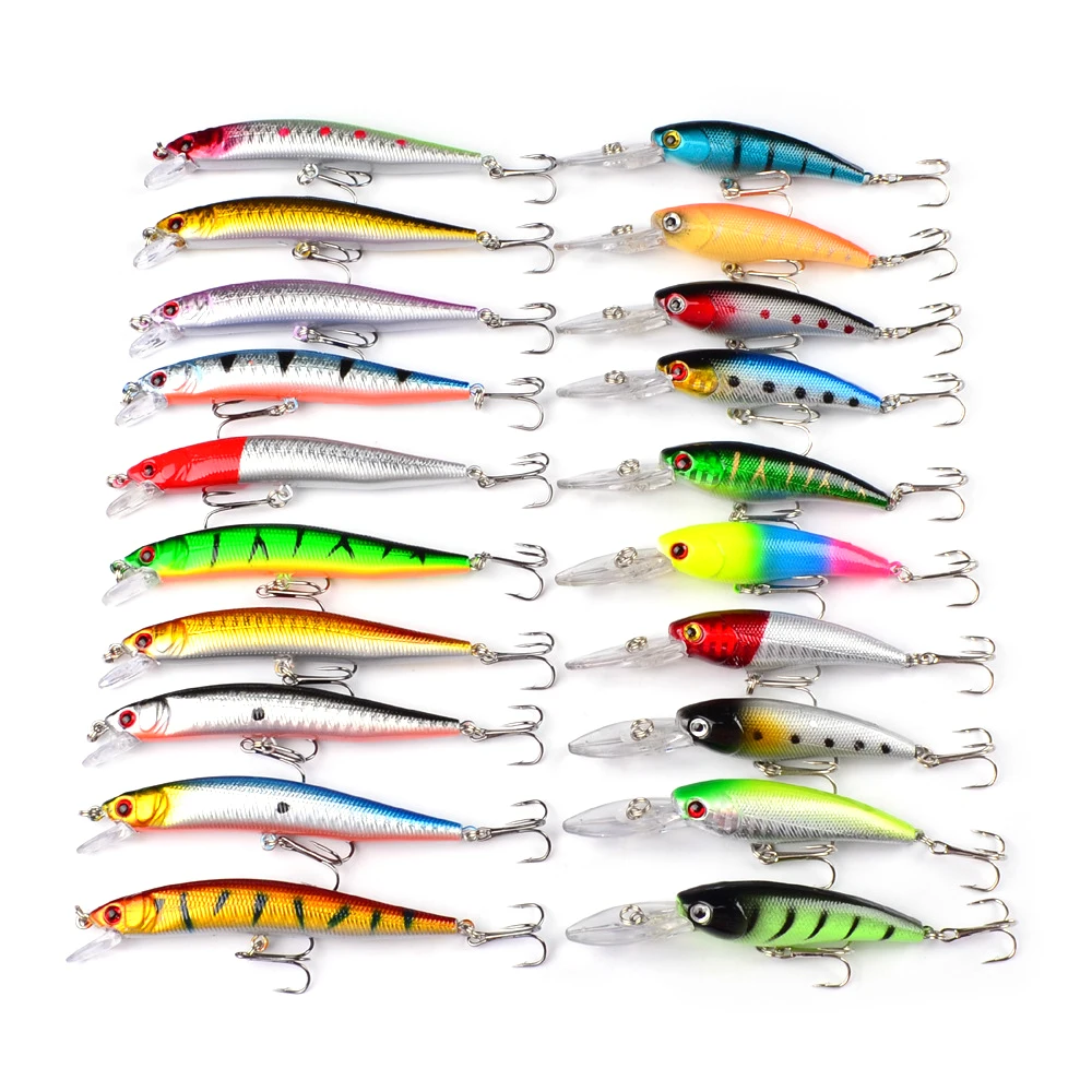 Bass Crank Bait Floating Minnow Lure Fishing Lures Kit Mixed Hard Bait with Treble Hook Lifelike 3D Fishing Eyes Swimbait