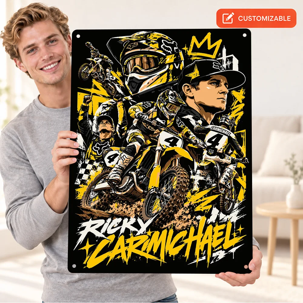 Ricky Carmichael Rider Tribute Motocross Printed Poster Personalized Aluminum Metal Sign Graphic Collage Wall Art For Workshop