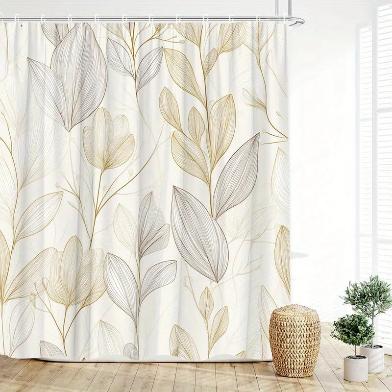 

1 шт., простая занавеска для душа с цветочным узором и крючками, машинная стирка, полиэстер, подходит для украшения ванной комнаты