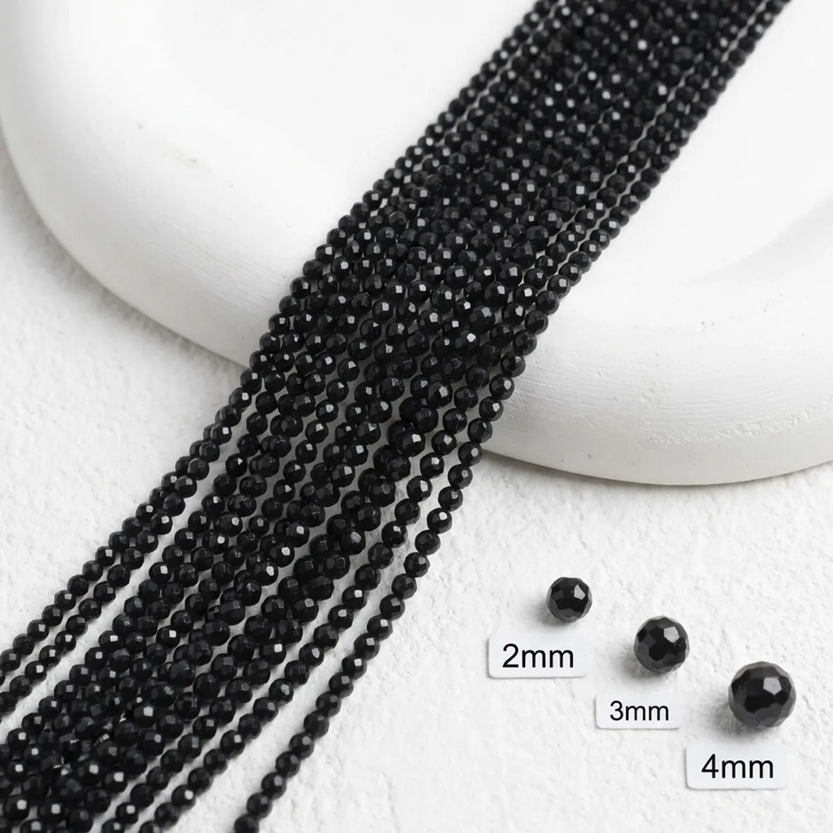 2/3/4mm Black Natural Semi-Precious Stone Spinel Loose Bead Jewelry Making DIY for Women Bracelet Necklace Accessories 38cm