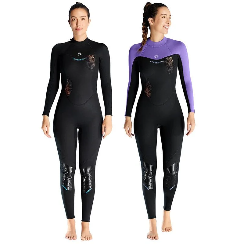 Diving Suit Women's 3MM Warm Thickened One Piece Long Sleeved Diving Suit Oversized Surfing Snorkeling Suit