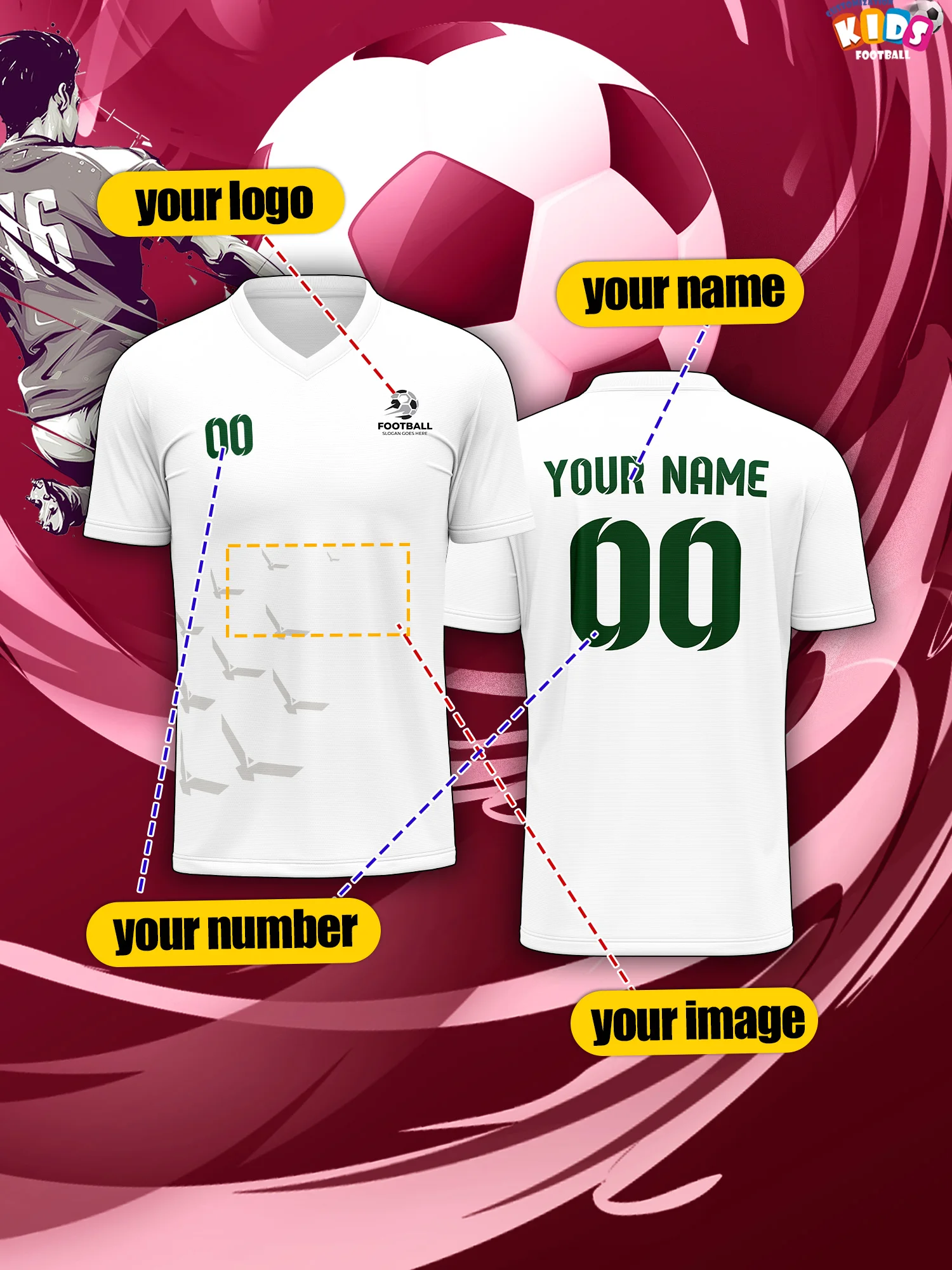 2026 Children's Custom Name and Number Sports V-Neck Jersey, Quick-Drying, Stylish, Heat-Sublimation Technology, Casual Wear