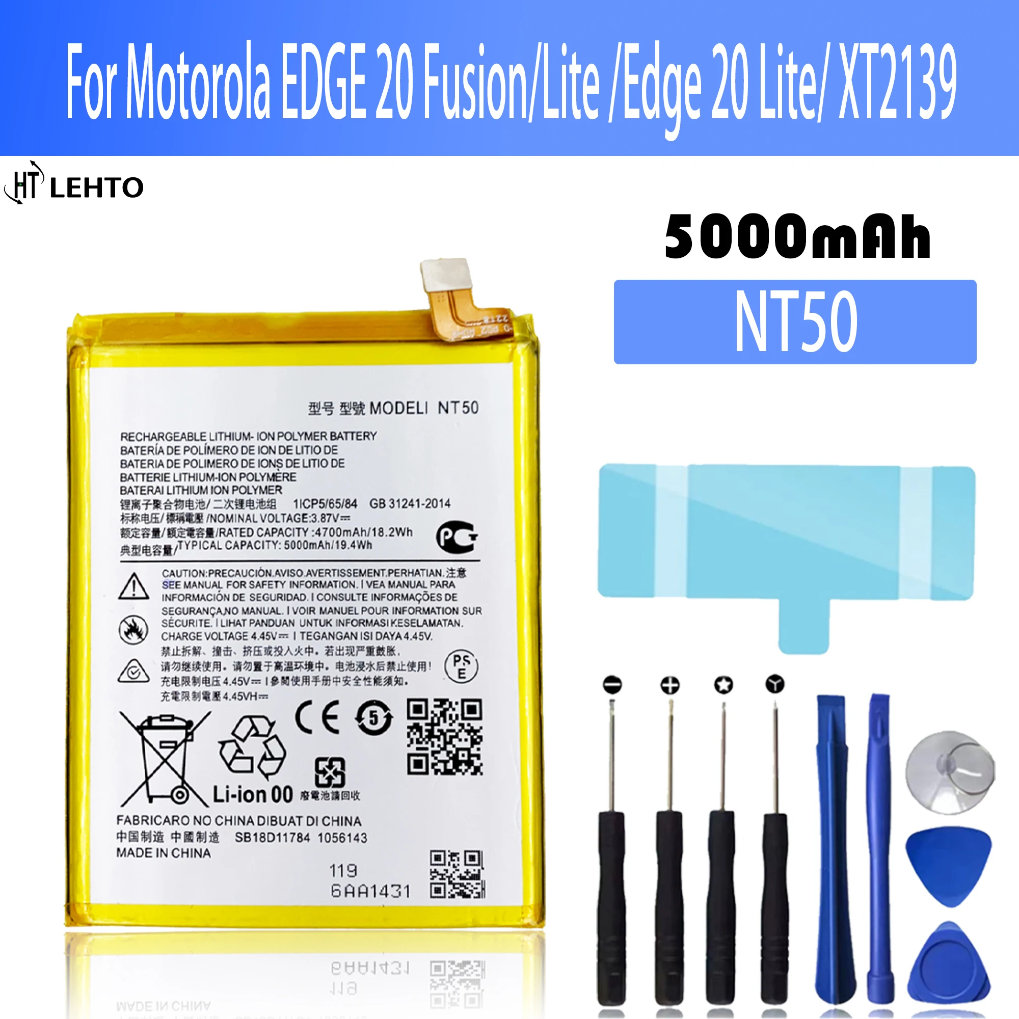 

100% Original Battery NT50 For Moto EDGE 20 Lite / Fusion Motorola XT2139-1/2 5000mAh Rechargeable Batteria Batteries+Free Tool