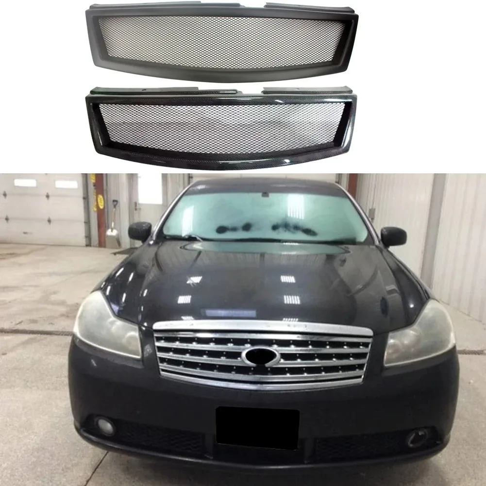 Front Racing Grill Center Bumper Grille For Nissan Infiniti M35 M45 2006-2007 Four Doors Matt Black/Carbon Fiber