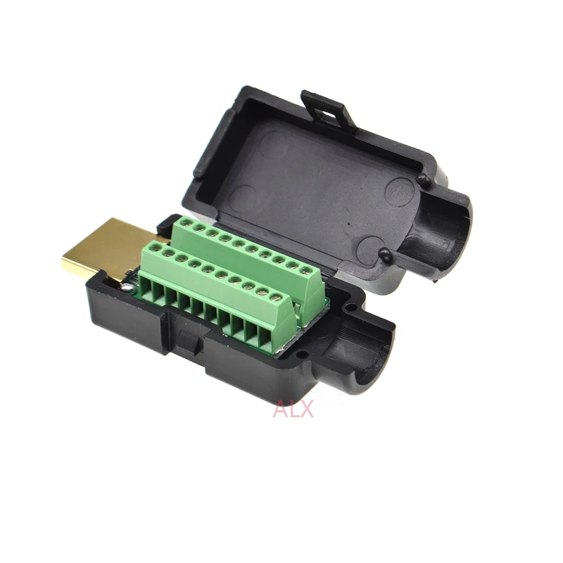 1PCS HDMI 19PIN male plug connector to terminal adapter with black shell wire cable free solder 19 pin