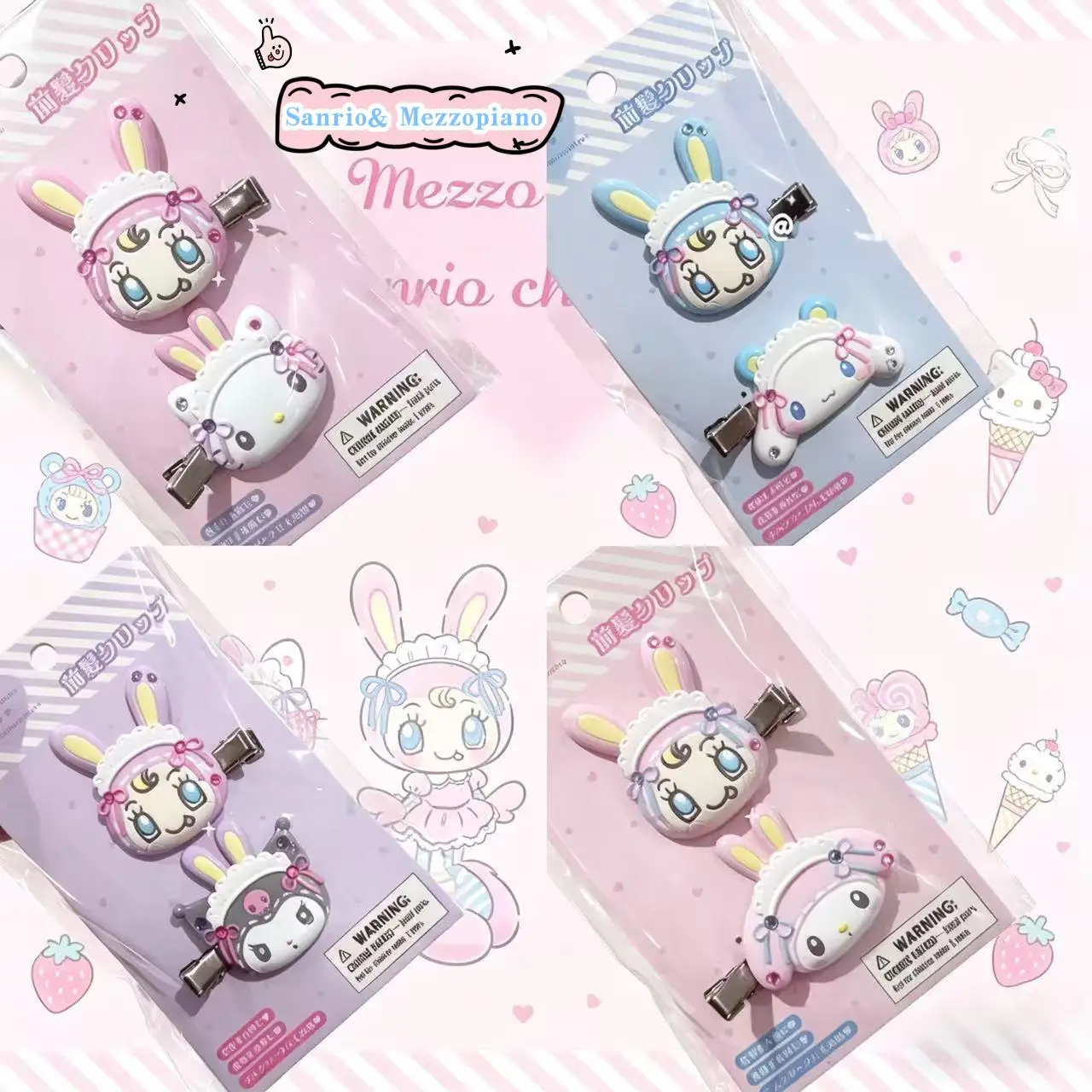 Hair Clip set Sanrio&Piano Rabbit Mezzopiano Japanese Style Cute Cartoon Side Clips Student Bangs Clips Kawaii Accessories Gift
