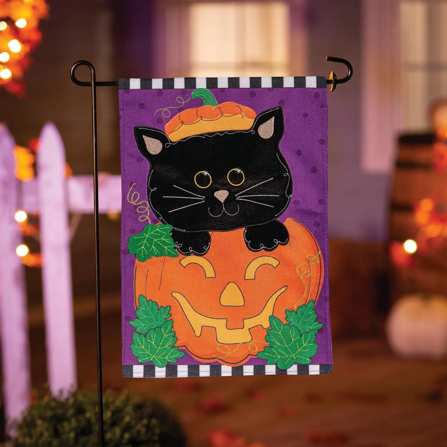 Evergreen Flag Jack O&;Lantern & Black Cat Halloween Garden Flag, Welcome Garden Flags 12x18 Double Sided, Small Garden Flag