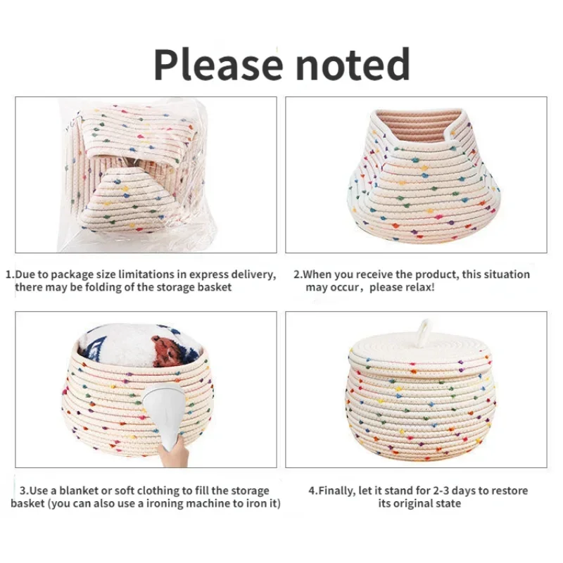 Large Capacity Cotton Rope Woven Storage Box With Lid Colorful Desktop Sundries Storage Basket Portable Cosmetic Organizer