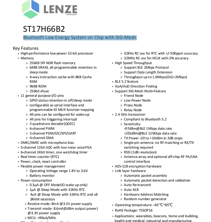 (5 uds/bah) ST17H66 ST17H66C TSSOP16 sistema Bluetooth de baja energía en Chip con malla SIG