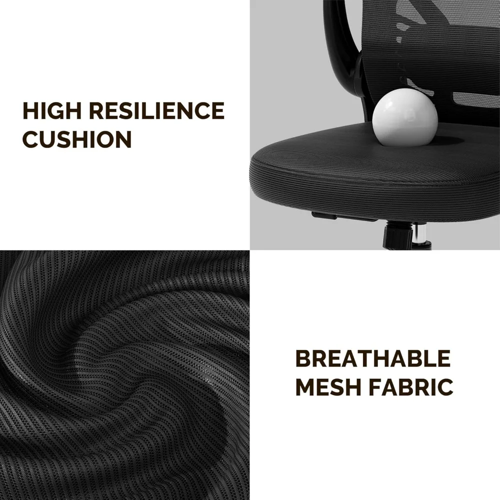 Computer Desk Chair with Wheels, Mesh Office Chair with Flip Up Arms, Adjustable Lumbar Support, Swivel Desk Chair Comfy,