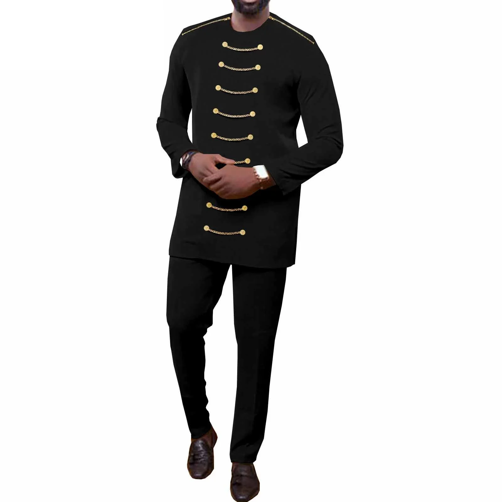 ملابس رجالية أفريقية سترة بسحاب وسراويل أنقرة مكونة من قطعتين ملابس Dashiki مقاس كبير مع سلسلة بازان الثراء