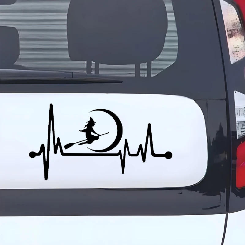 

TM74# 20cm Witch Broom Heartbeat Car Decals, Weather-Resistant Vinyl Stickers for Windows,, Laptop, Crafts - PVC Material Vehi