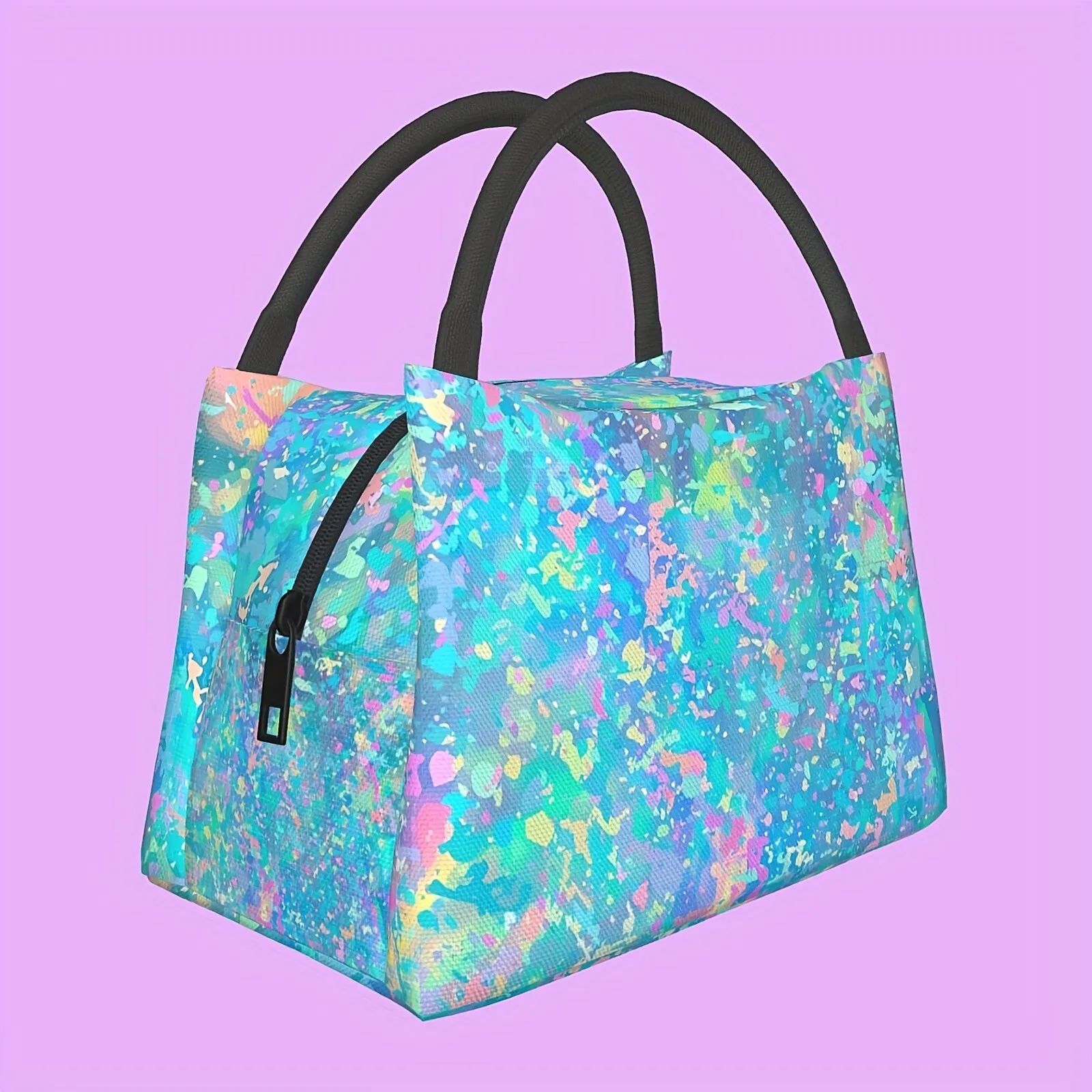 

Colorful Paint Splatter Lunch Bag Insulated Cooler Tote Durable Oxford Fabric Portable Lunch Container