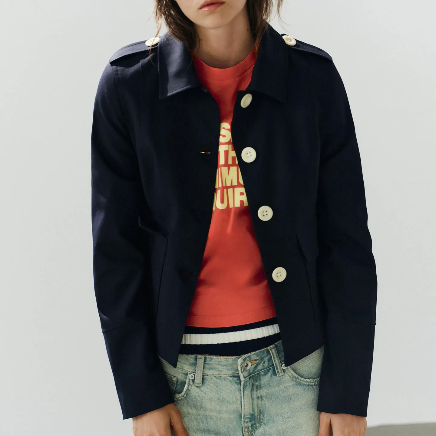 Women's Autumn 2026 New Style Long Sleeve Stand Collar Color Block Button Pocket Suit Jacket Standard Fit Short Outerwear