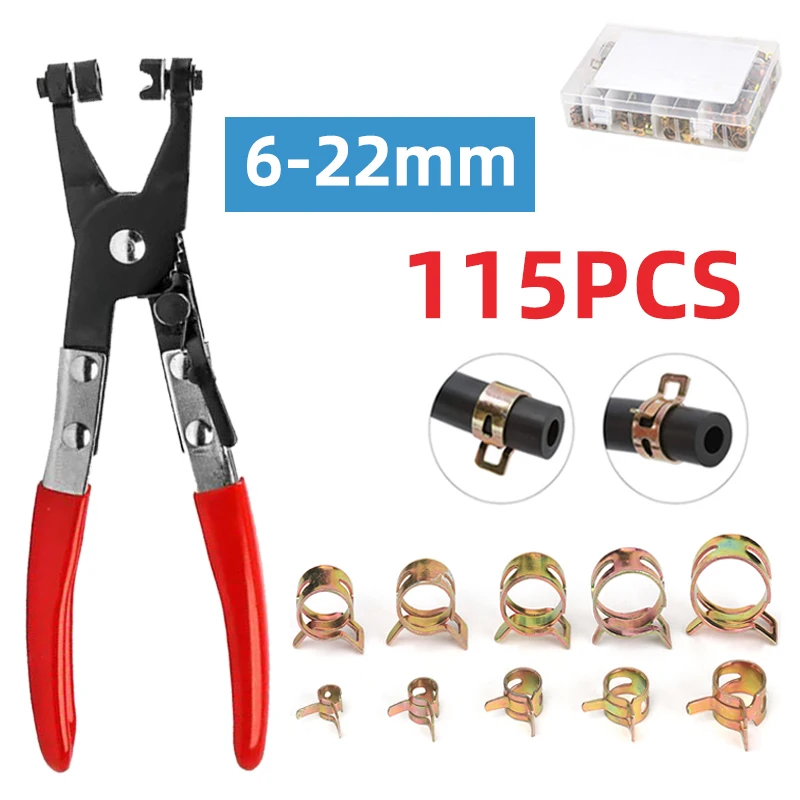 

Spring Hose Clamp 115pcs 6-22mm Zinc Plated Fuel Oil Clamp Water Hose Pliers Assortment Kit Automobile Motorcycle Oil Pipe Clamp