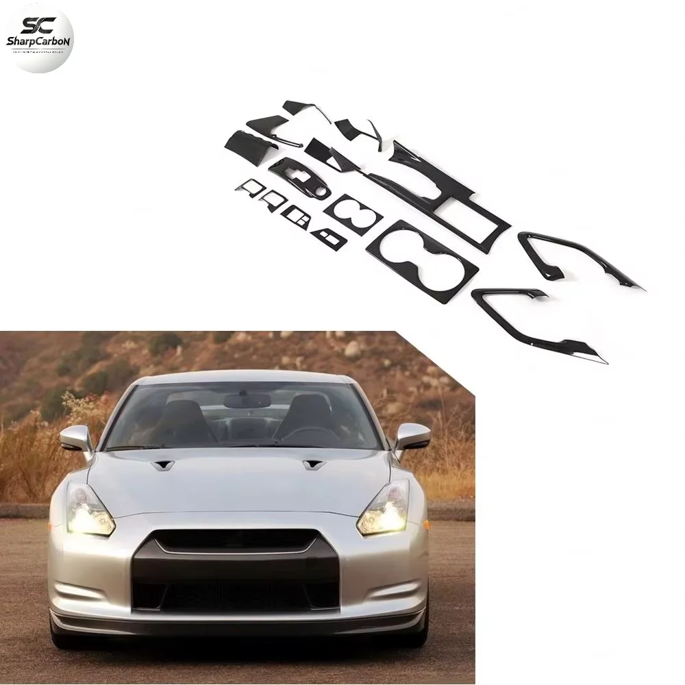 Dry Carbon Fiber 15PCS Car Interiors Overlay Cover Panel For Nissan GT-R GTR R35 2-Door 2009-2015