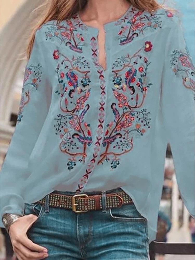 Thin Flower Embroidered Shirts Spring And Summer Fashionable Loose Fitting Bohemian Style Women\'s Long Sleeved Cardigan Cover Up