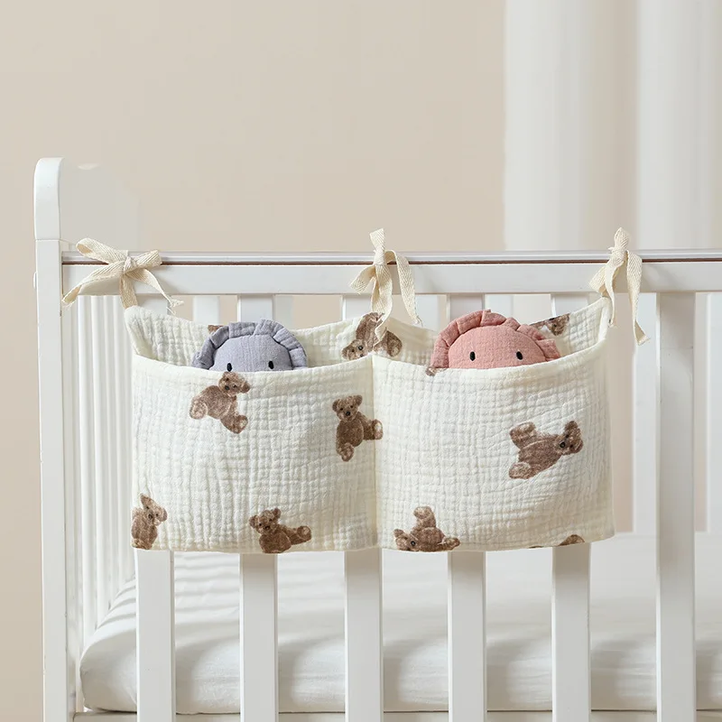 กระเป๋าเก็บข้างเตียงเด็ก Baby Crib Organizer แขวนกระเป๋าสําหรับทารกอเนกประสงค์ทารกแรกเกิดเตียงแขวนผ้าอ้อมของเล่นเนื้อเยื่อ