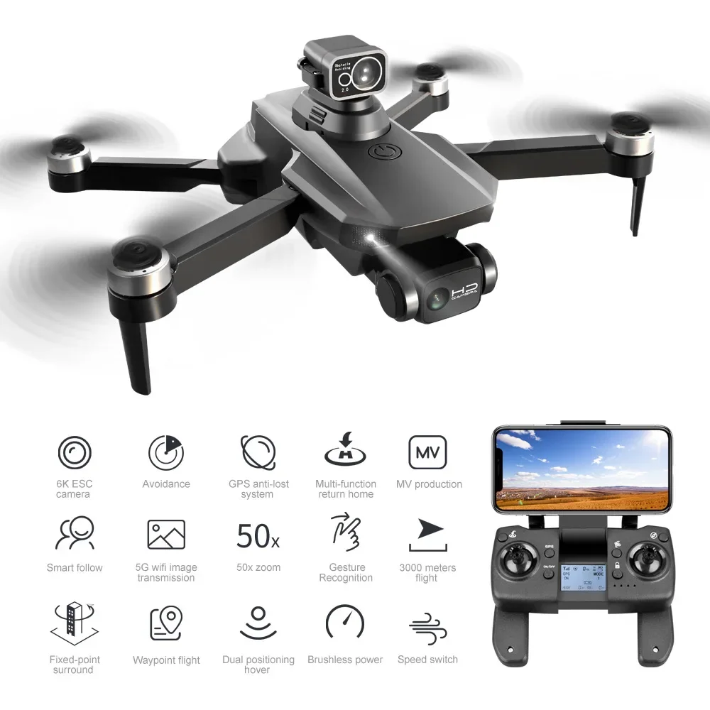 Profissional MAX Drone com GPS para adultos, 6K HD Dual Camera, Motor sem escova, FPV Obstacle Avoidance, Smart Return RC Quadcopter, RG101