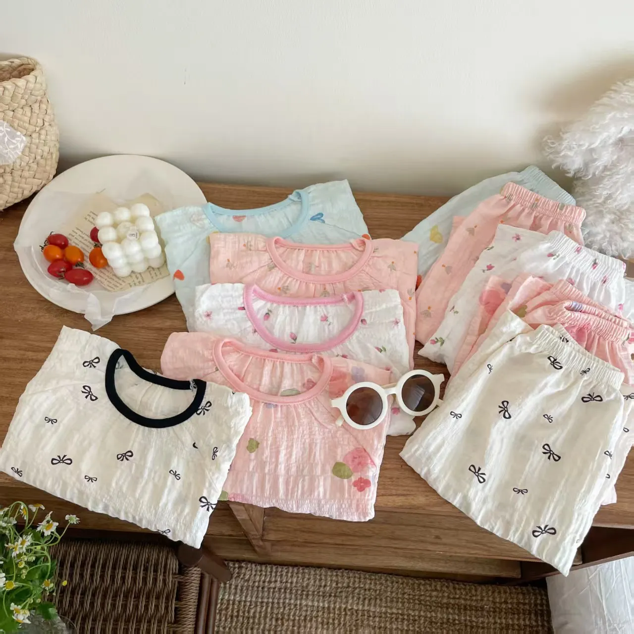 Frühling Atmungsaktive Kinder Nachtwäsche Sets 0-7Y Kinder Mädchen Gedruckt Homewear Pyjama Sets Sommer Gaze Stoff Weiche Täglichen Loungewear – Detail 14