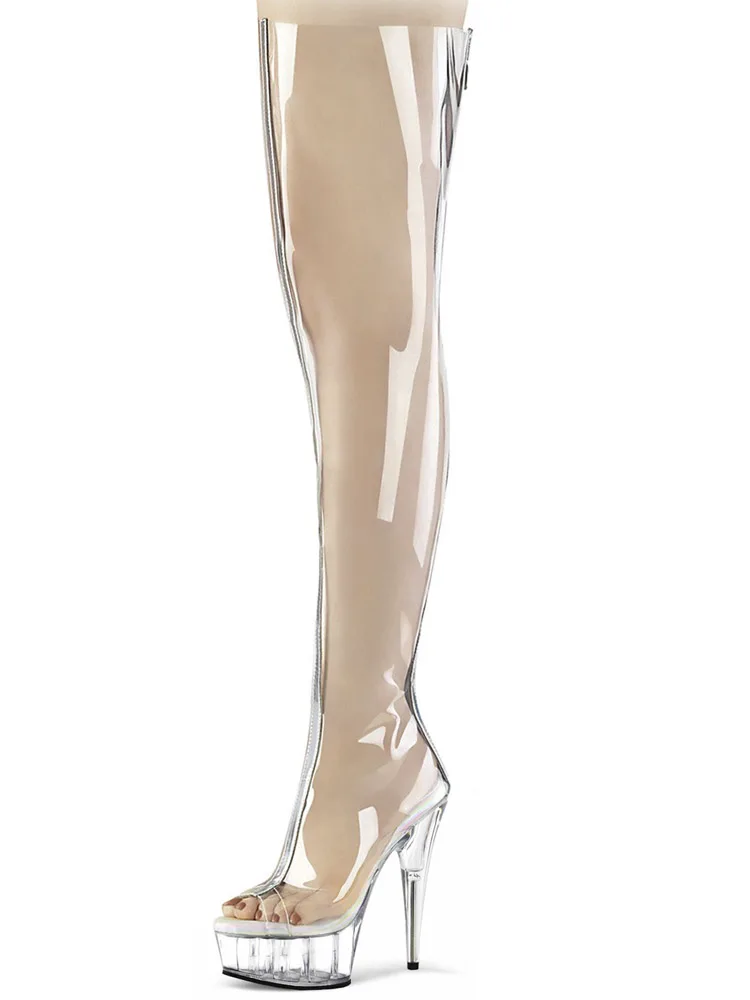 Rransparent clear Platform Over The Knee Boots 13cm Stripper Heels Peep Toe Catwalk Sexy Fetish 7/8Inch Pole Dance Exotic Dancer