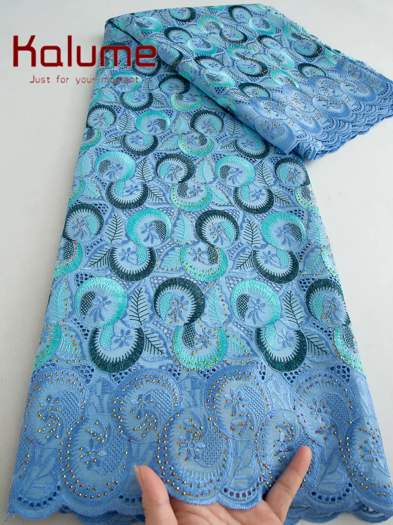 

Kalume African Cotton Embroidered Lace Fabric With Stones 2025 Nigerian Swiss Voile Lace Fabric For Sewing Wedding Dresses F4475
