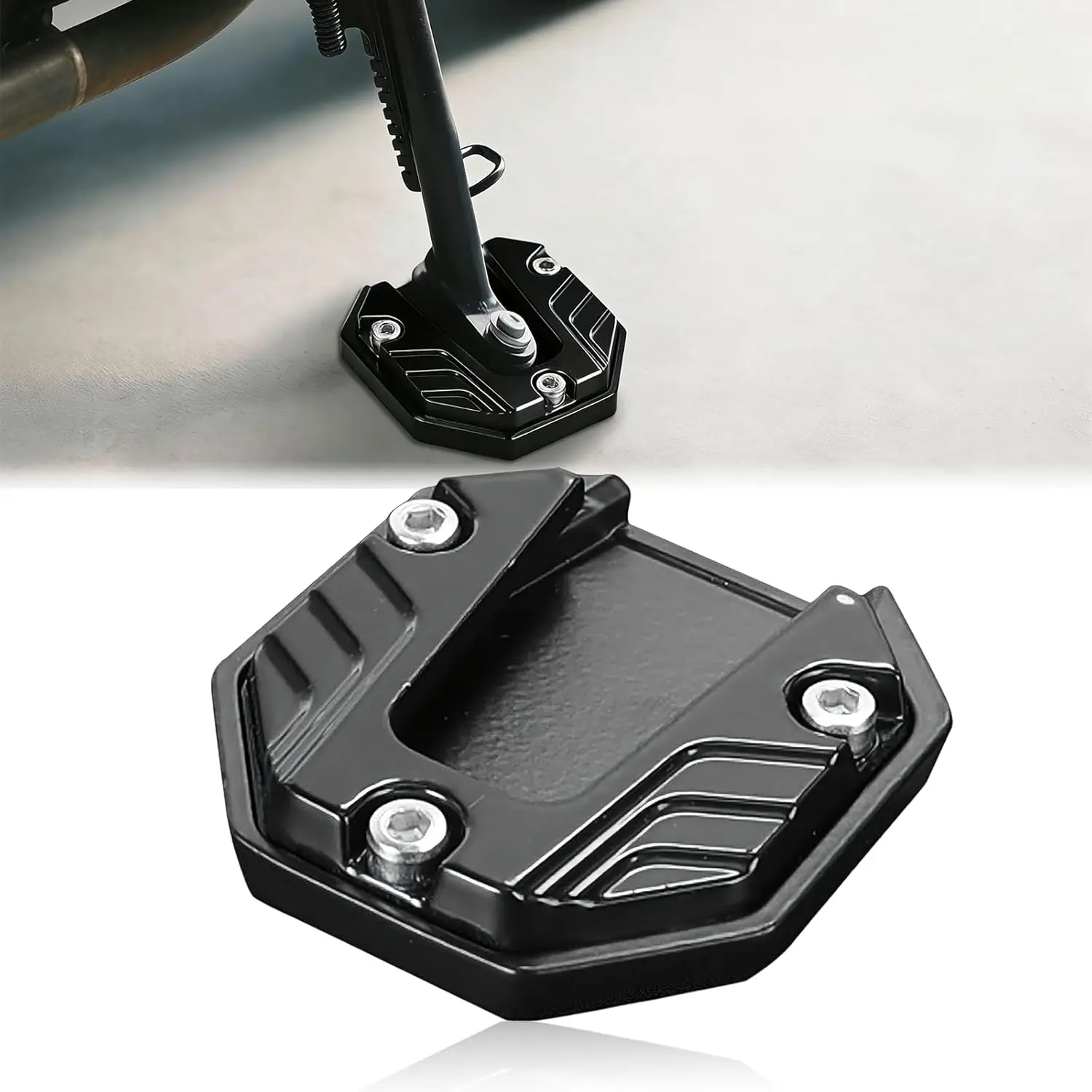 Motorcycle Kickstand Pad, Aluminum Alloy Side Stand Plate for Soft Ground, Grass & Hot Pavement, Anti-Sink Support