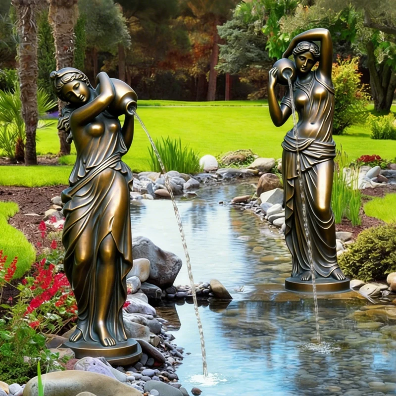 Large Outdoor Outside Greek Myth Bronze Horse Angel Poseidon Heron Waterfall Water Statue Fountain Sculpture Deposit Only