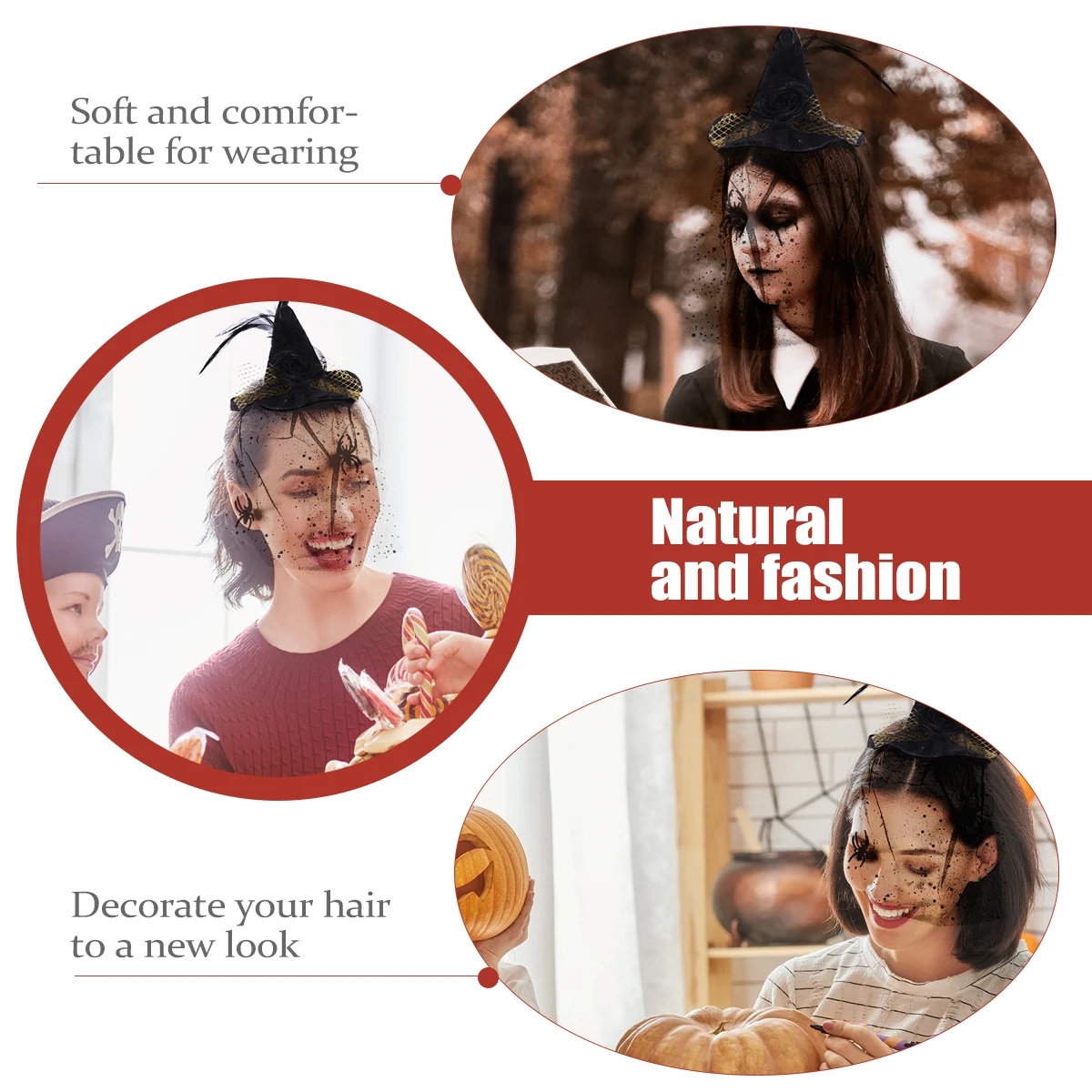 

2 Pcs Witch Spider Veil Halloween Gift The Flowers Hair Accessories Hat Headwear Fabric (Polyester) Headband Miss Decor