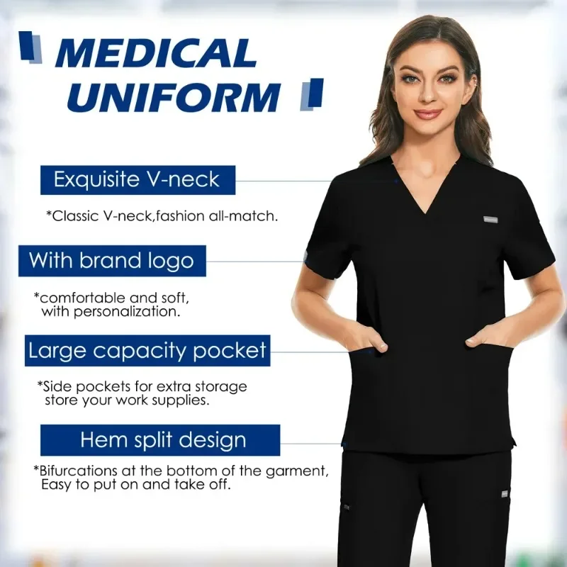 Unisex Scrub Nursing Uniform Nurse Blouse Short Sleeve V-neck Scrub Tops with Pocket Spa Shirt Unisex Work Wear Uniform New