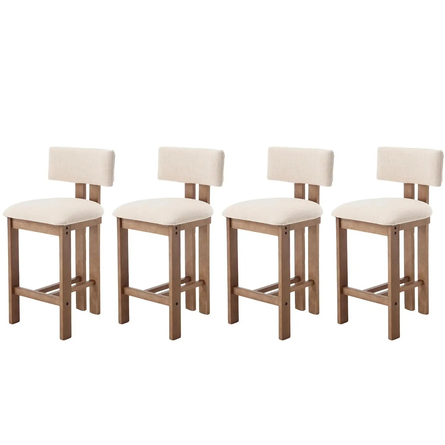 Farmhouse Bar Stools Set of 4 Modern 26" Counter Height with Padded Back Upholstered Wood Legs Beige, Customized - view 2