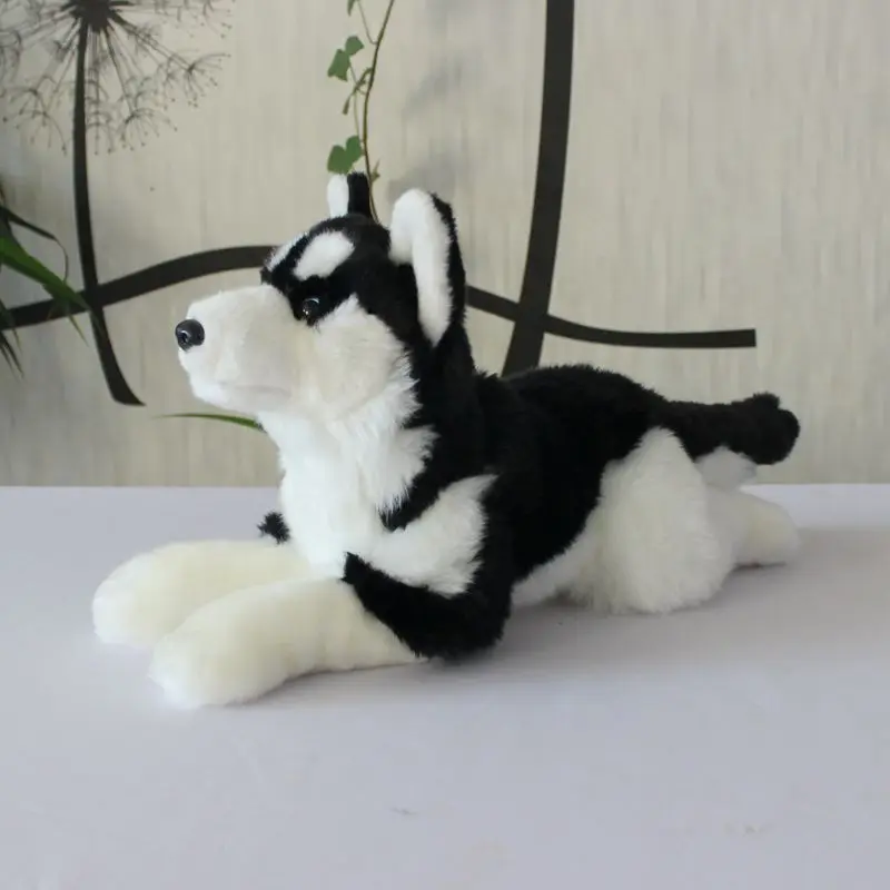 

high quality plush white&black dog toy real life lying husky doll gift about 38cm