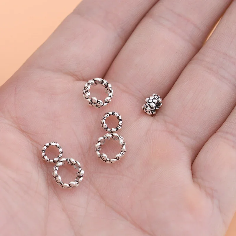 5PCS 925 sterling silver Thai silver retro flower septa crystal bracelet accessories handmade diy material jewelry accessories