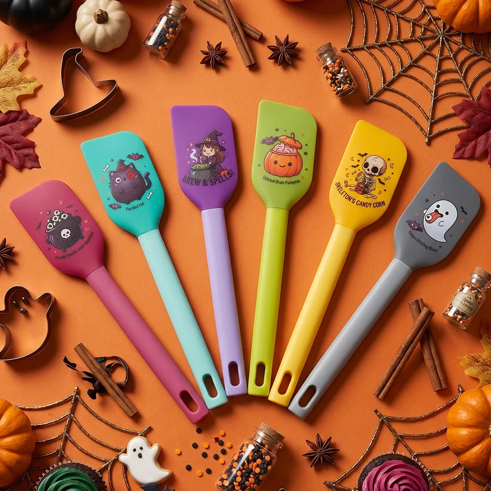 Cartoon Halloween Silicone Spatula, Integrated Cream Scraper, Cake Batter Mixing Spatula, Baking Tool Multi-Color Set