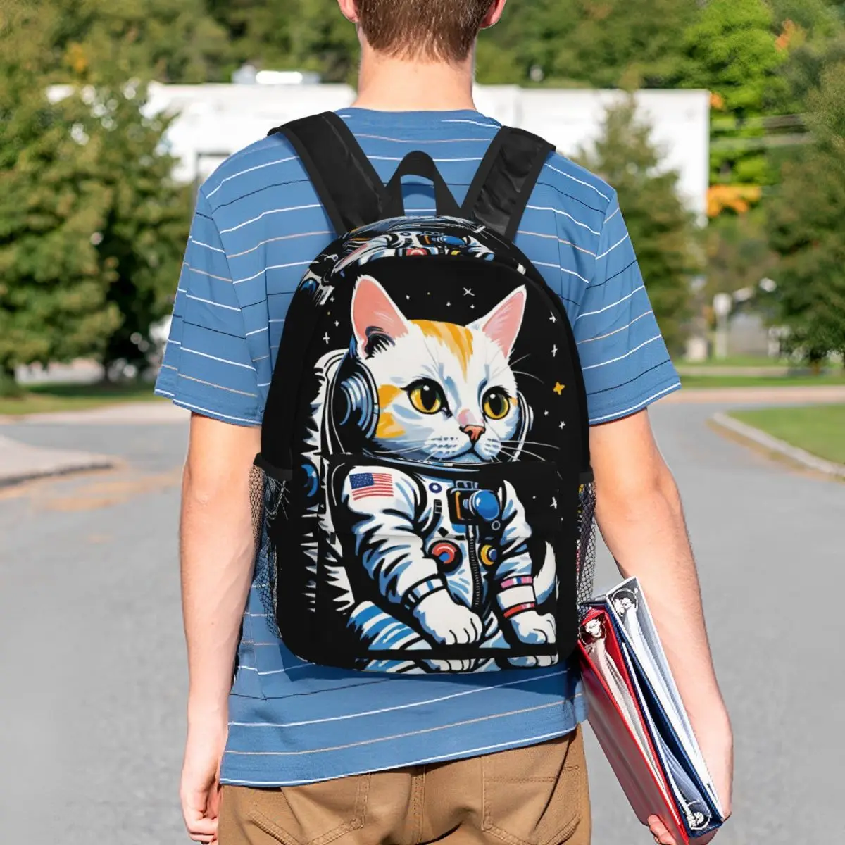 Whimsical Astronaut Cat And Stars In Space Backpack Student BookBag Children School Bag Computer Shoulder Bags for Men Women