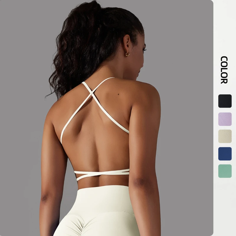 

Double-sided nylon polished back cross sports underwear running fitness yoga clothes vest quick-drying breathable
