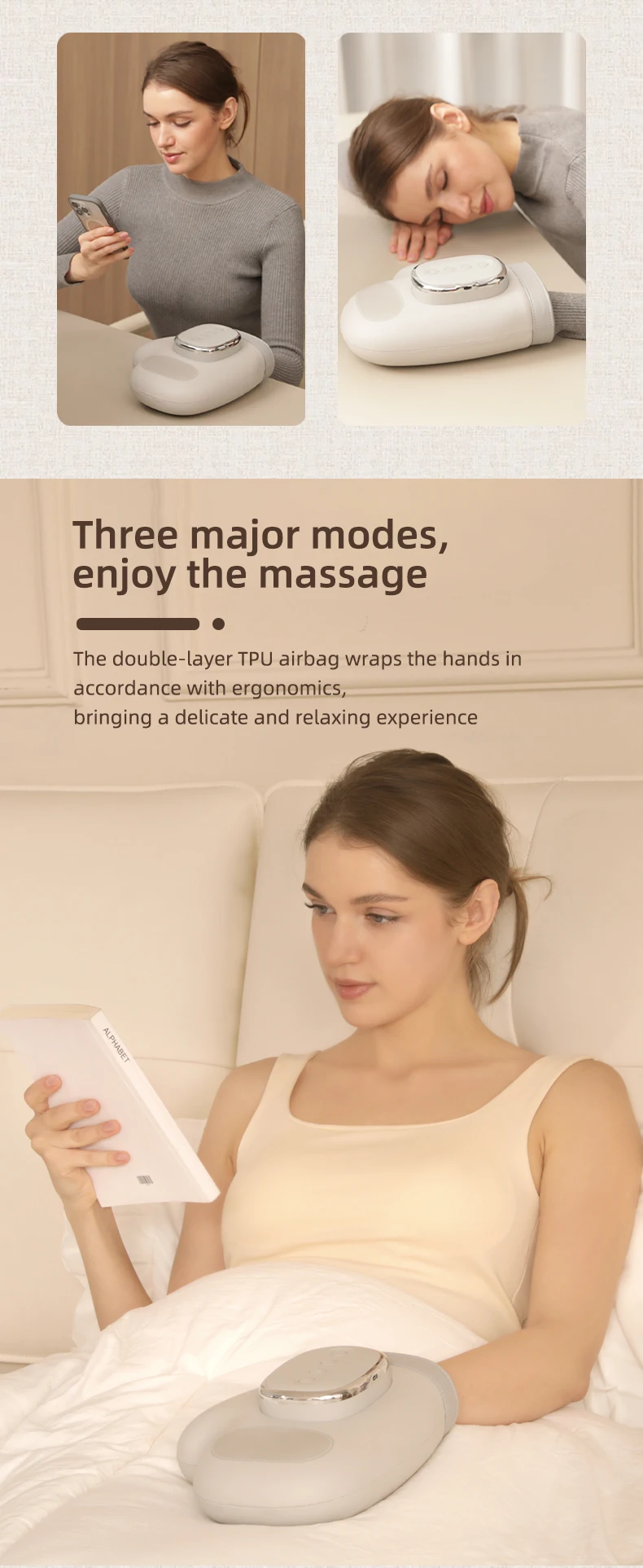 Handmassagegerät mit Luftkissen, 5 Intensitätsstufen, Luftdruckmassage für Finger, Handgelenk und Handfläche, Vibrationshandschuh zur Entspannung der Handmuskulatur, Geschenk für Männer und Frauen. – Detail 7