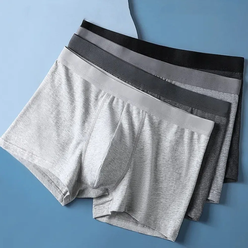 

4Pcs Comfortable Solid Color Men's Boxer Briefs Plus Size XL-4XL Underwear for Man Mid Waist 4PCS Shorts Underpants Gifts