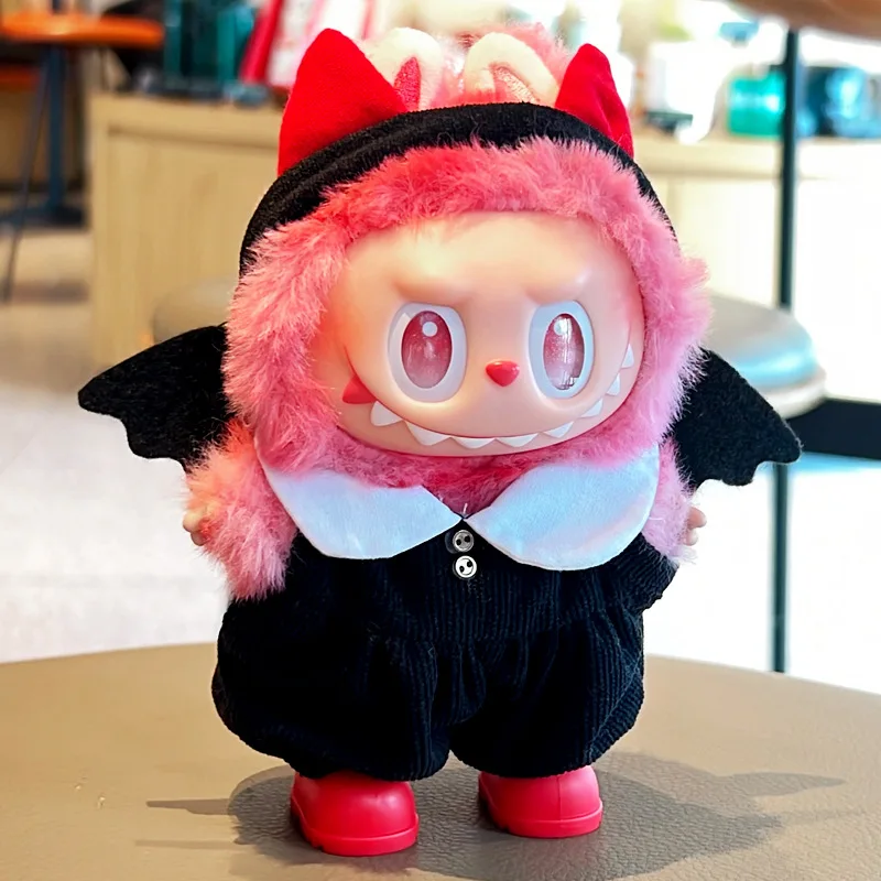 Roupas para bonecas labubu 15 cm 17 cm, 1a a 3a geração, asas vermelhas do pequeno diabo com acessórios para cabelo, chifres